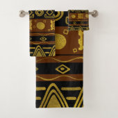 Etnisch Afrikaans Gouden Patroon op zwart en bruin Bad Handdoek (Insitu)