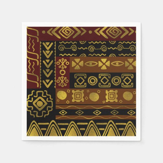 Etnisch Afrikaans Gouden Patroon op zwart en bruin Servetten (Voorkant)