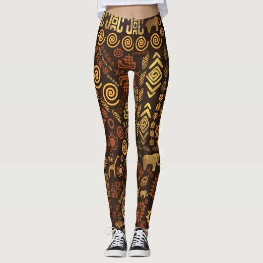 Etnisch Afrikaans Patroon - browns and golds #12 Leggings (Voorkant)