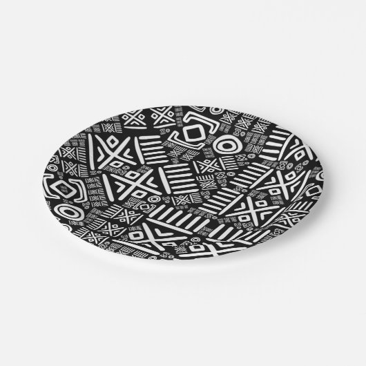 Etnisch Afrikaans patroon - zwart en wit #6 Papieren Bordje (Gekanteld)