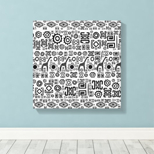 Etnisch Afrikaans Patroon- Zwart-Wit #2 Canvas Afdruk (Insitu (Houten vloer))