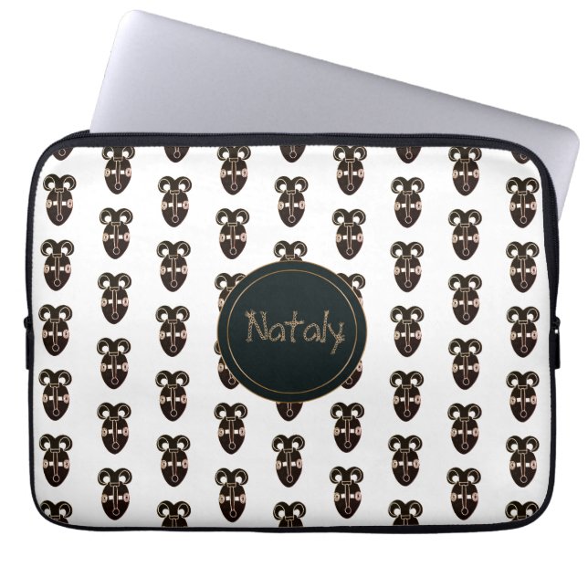 etnisch afrikaans stammenmasker . monogram. naam. laptop sleeve (Voorkant)