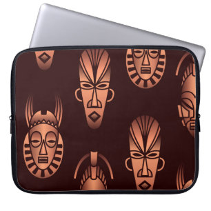 Etnisch Afrikaanse maskers, donkere achtergrond Laptop Sleeve