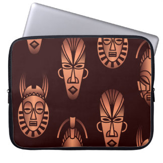 Etnisch Afrikaanse maskers, donkere achtergrond Laptop Sleeve