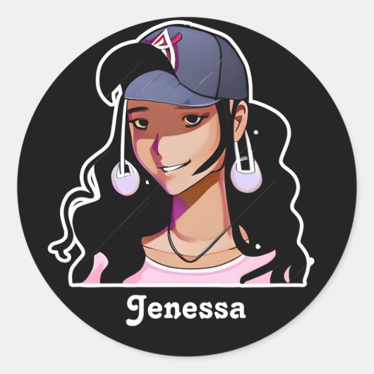 Etnisch anime meisje gepersonaliseerd ronde sticker (Voorkant)