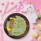 Etnisch Baby Meisje | Gele Zonnebloem Rustiek Papieren Bordje (Feest)