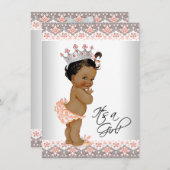 Etnisch Baby Meisje Perzik en Grijs Baby shower Kaart (Voorkant / Achterkant)