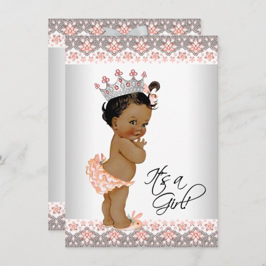 Etnisch Baby Meisje Perzik en Grijs Baby shower Kaart (Voorkant / Achterkant)