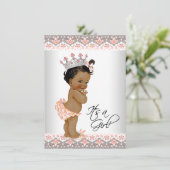 Etnisch Baby Meisje Perzik en Grijs Baby shower Kaart (Staand voorkant)