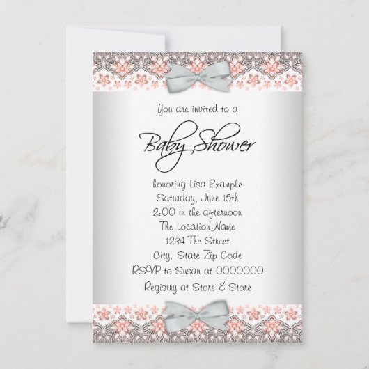 Etnisch Baby Meisje Perzik en Grijs Baby shower Kaart (Achterkant)