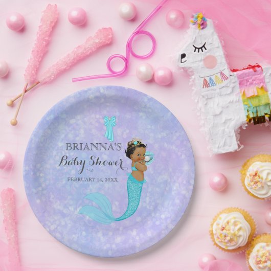 Etnisch Baby Meisje Zeemeermin Princess Paarse Tur Papieren Bordje (Feest)
