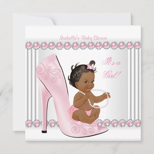 Etnisch Baby shower Girl Pink Pearl High Hiel Shoe Kaart (Voorkant)