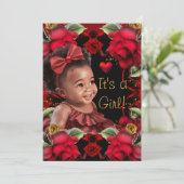 Etnisch Baby shower Meisje Red Rose Kaart (Staand voorkant)
