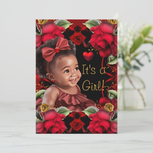Etnisch Baby shower Meisje Red Rose Kaart (Staand voorkant)