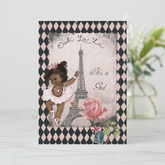 Etnisch Baby shower van prinses Ballerina Eiffel T Kaart (Staand voorkant)