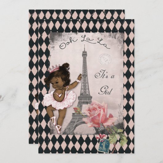 Etnisch Baby shower van prinses Ballerina Eiffel T Kaart (Voorkant / Achterkant)