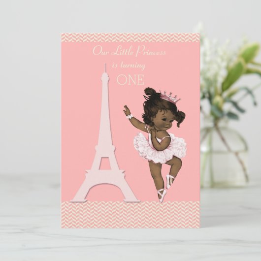 Etnisch Ballerina Eiffel Tower Chevron 1e verjaard Kaart (Staand voorkant)