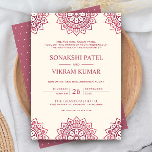 Etnisch beige en roze Mandala Indiaas huwelijk Kaart
