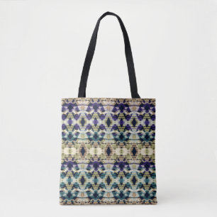 Etnisch blauw, beige ikat tote bag