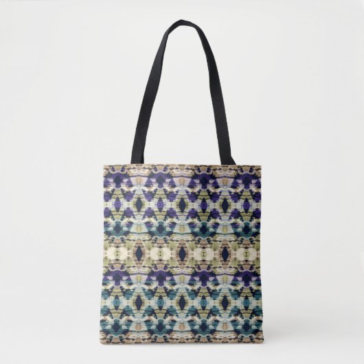 Etnisch blauw, beige ikat tote bag (Voorkant)