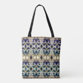 Etnisch blauw, beige ikat tote bag (Achterkant)