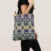 Etnisch blauw, beige ikat tote bag (Dichtbij)
