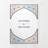 Etnisch Blauw  Bloemenboog Indiase bruiloft Drieluik Uitnodiging (Cover)