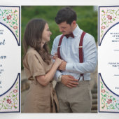 Etnisch Blauw  Bloemenboog Indiase bruiloft Drieluik Uitnodiging (Binnenkant midden)