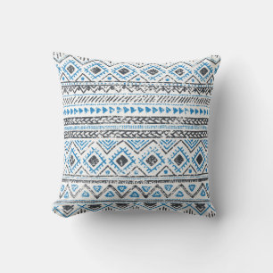 Etnisch blauw, witte naadloze achtergrond. kussen