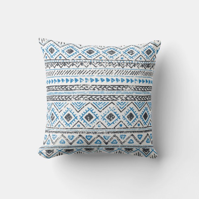 Etnisch blauw, witte naadloze achtergrond. kussen (Voorkant)