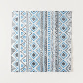 Etnisch blauw, witte naadloze achtergrond. wandkleed (Voorkant (horizontaal))