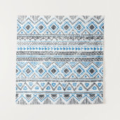 Etnisch blauw, witte naadloze achtergrond. wandkleed (Voorkant)