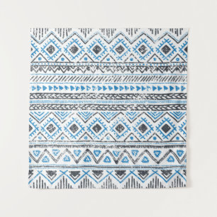 Etnisch blauw, witte naadloze achtergrond. wandkleed