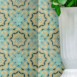 Etnisch Blauwgroen Bruin Zwart Geometrisch Gevlekt Tegeltje<br><div class="desc">Deze keramische tegel is een prachtig kunstwerk dat een prachtige combinatie is van bruikbaarheid en esthetiek. De basiskleur van de tegel is een rustgevende blauwgroen, die een rustige achtergrond biedt voor de ingewikkelde design die het versieren. Het ontwerp is voorzien van uitgebreide, op bloemen geïnspireerde motieven gemaakt met delicate lijnen...</div>
