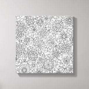 Etnisch Bloemen Doodle 6 Canvas Afdruk