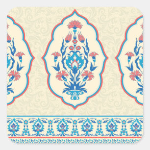 Etnisch bloemweefsel: naadloze elegantie vierkante sticker