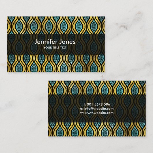Etnisch Bohemisch goud- en blauw glaspatroon Visitekaartje (Voorkant / Achterkant)