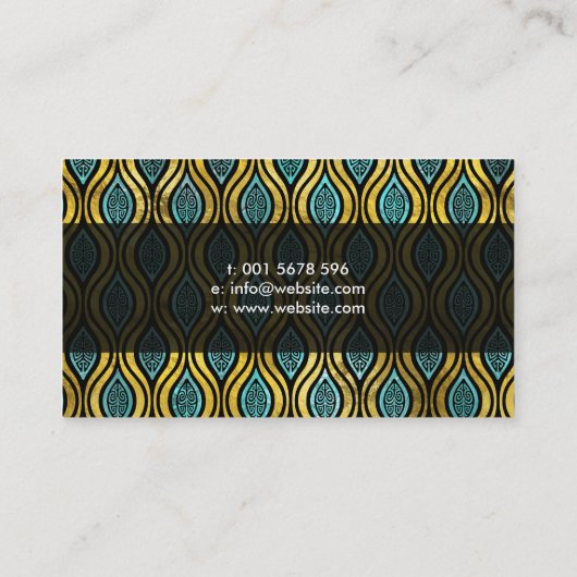 Etnisch Bohemisch goud- en blauw glaspatroon Visitekaartje (Achterkant)