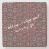 Etnisch Boho Antiek Patroon Bruin Roze Rood Stenen Onderzetter (Voorkant)