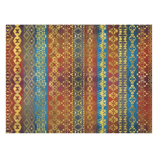 Etnisch Boho Golden Pattern op schilderde textuur Tafelkleed (Voorkant (Horizontaal))