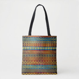 Etnisch Boho Golden Pattern op schilderde textuur Tote Bag