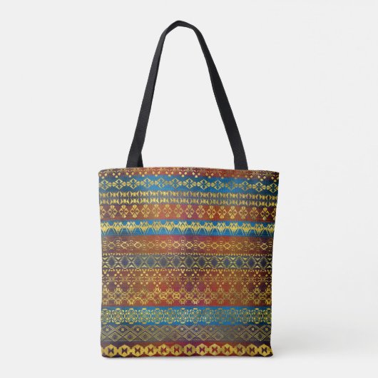 Etnisch Boho Golden Pattern op schilderde textuur Tote Bag (Achterkant)