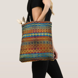 Etnisch Boho Golden Pattern op schilderde textuur Tote Bag