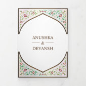 Etnisch Bruin  Bloemboog Indische bruiloft Drieluik Uitnodiging (Cover)