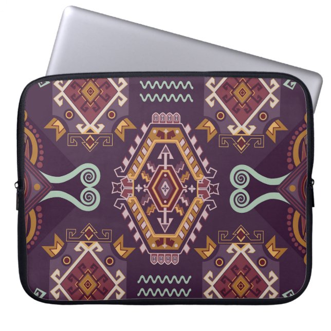 Etnisch Geometrisch Kleurrijk Naadloos Ontwerp Laptop Sleeve (Voorkant)