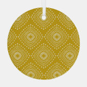 Etnisch geometrisch patroon: goudgeel, wit glas ornament (Achterkant)