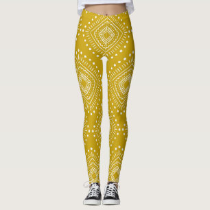 Etnisch geometrisch patroon: goudgeel, wit leggings