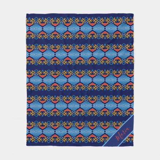 etnisch geometrisch patroon. monogram. naam. fleece deken (Voorkant)