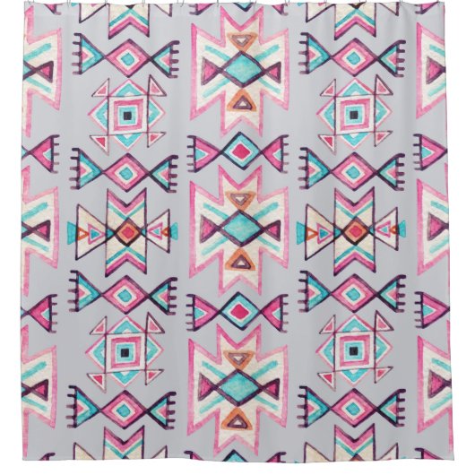 Etnisch geometrisch, waterverf stampatroon. douchegordijn (Voorkant)