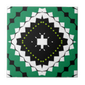 Etnisch groen zwart en wit geometrisch patroon tegeltje (Voorkant)